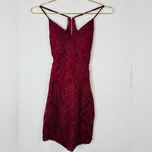 City Triangles Burgundy Glitter Lace Mini Dress Size 1 Formal Event Style